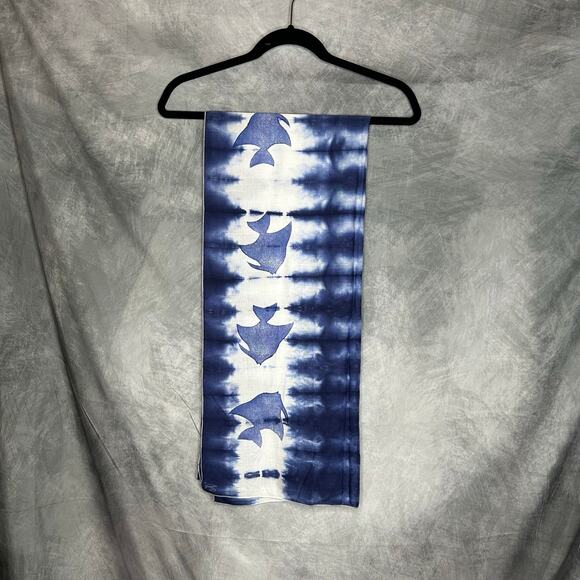 Tie Die Wrap Scarf Cover Up Blue White Fish Beach Swimming Multiway Boho Hippie - Picture 1 of 7